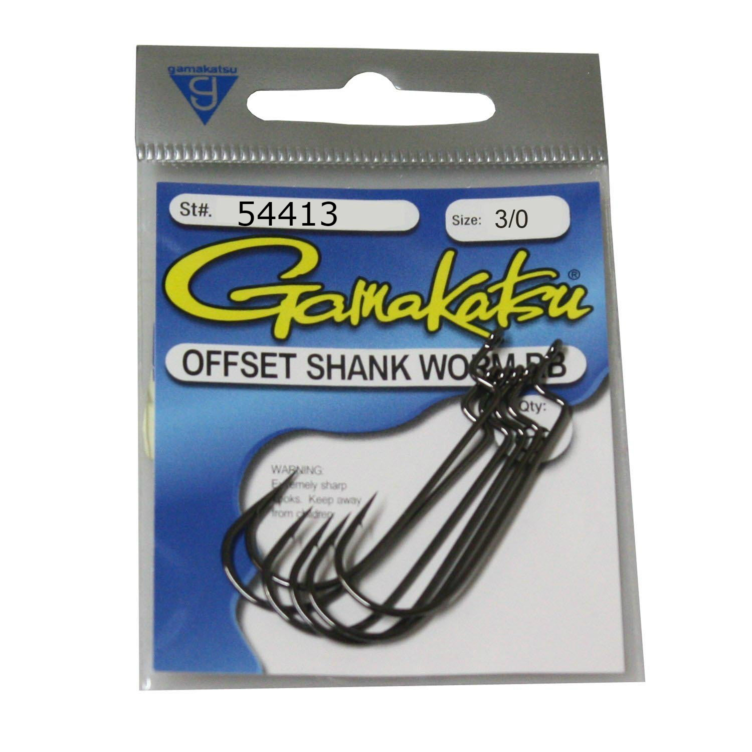 Gamakatsu Offset Shank Worm Hook-Round Bend-Size 3/0-Pack of 5-54413 ...